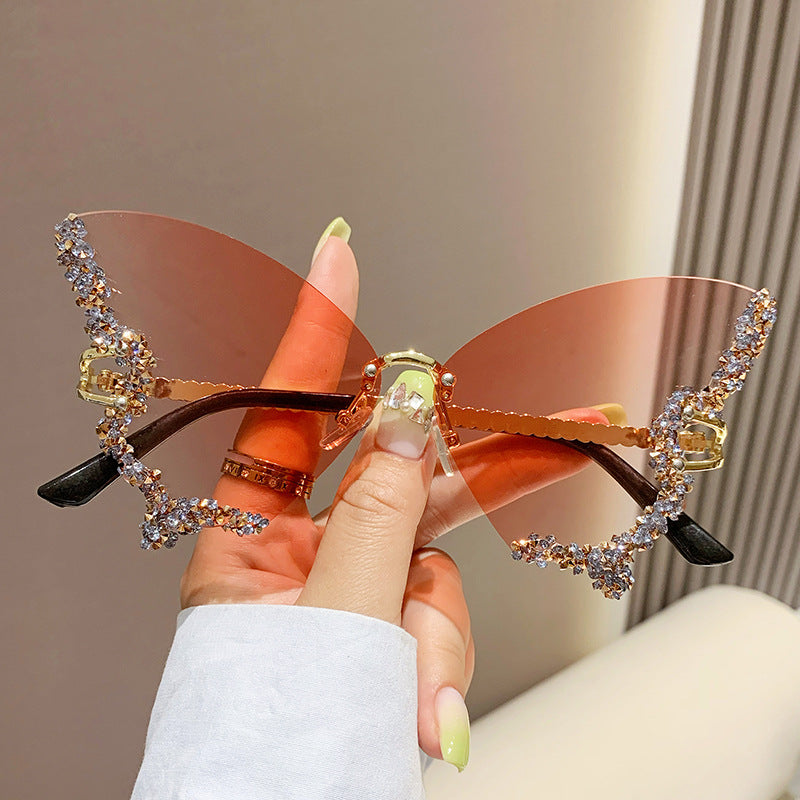 Large Frame Diamond Butterfly Sunglasses Retro Women UV400 Sun Protection