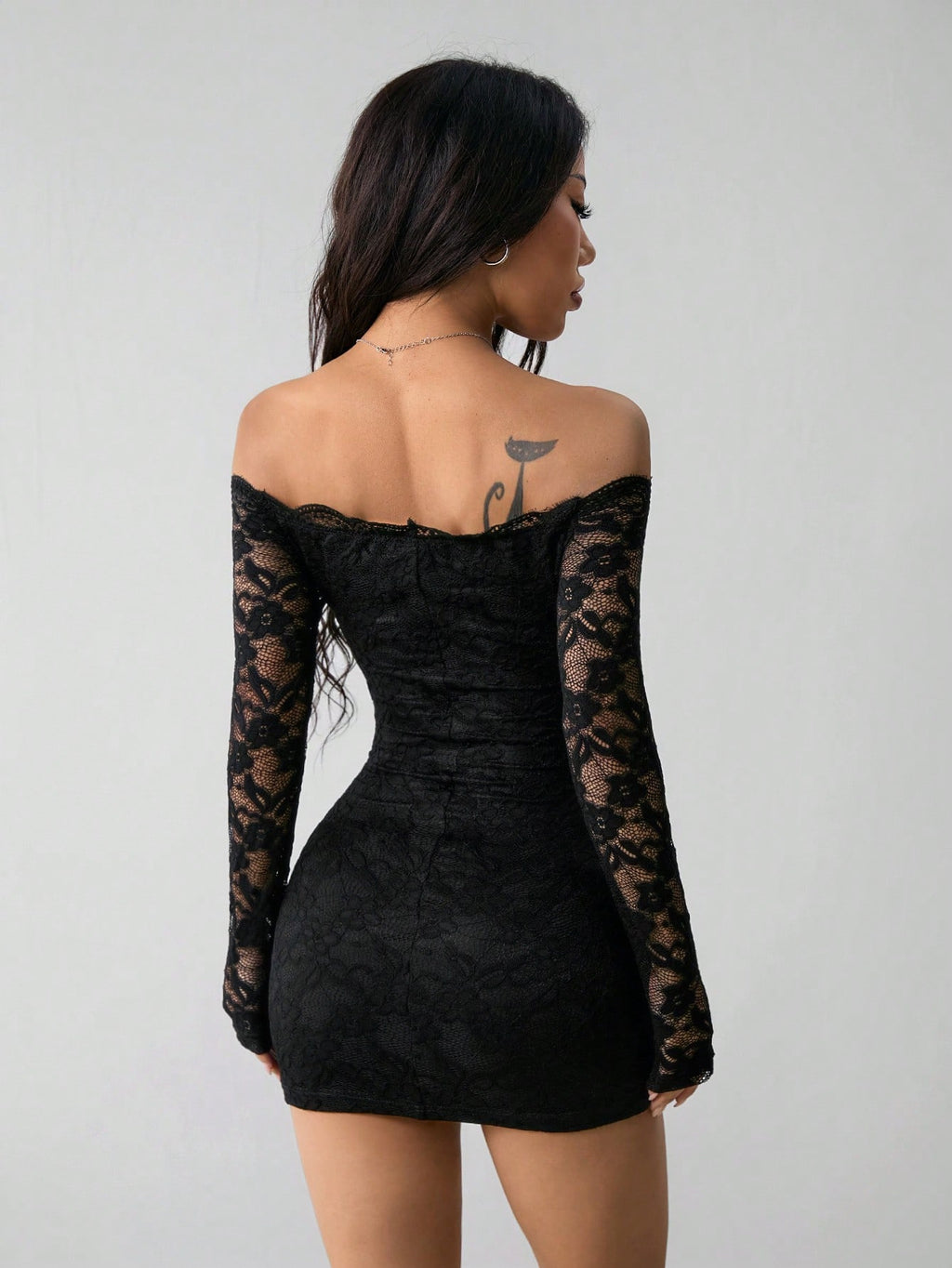 Lace Off-Shoulder Long Sleeve Dress
