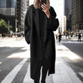Women's Solid Color Long Wool Blend Trench Coat with Suit Collar