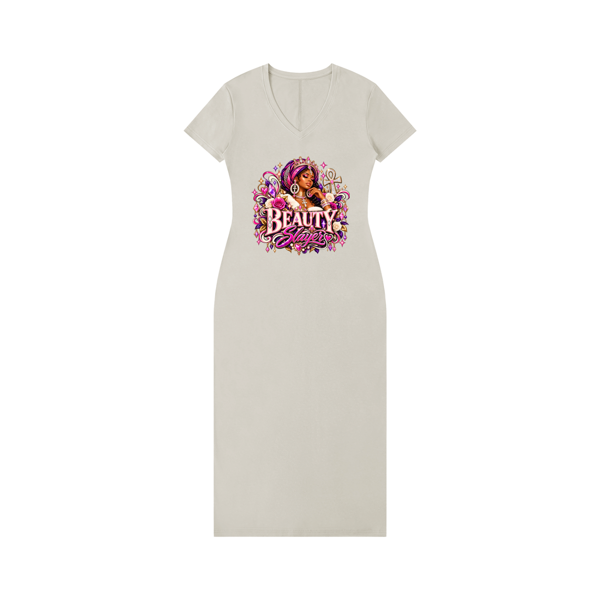 Beauty slayer Women's V-Neck Short Sleeve Maxi Dress