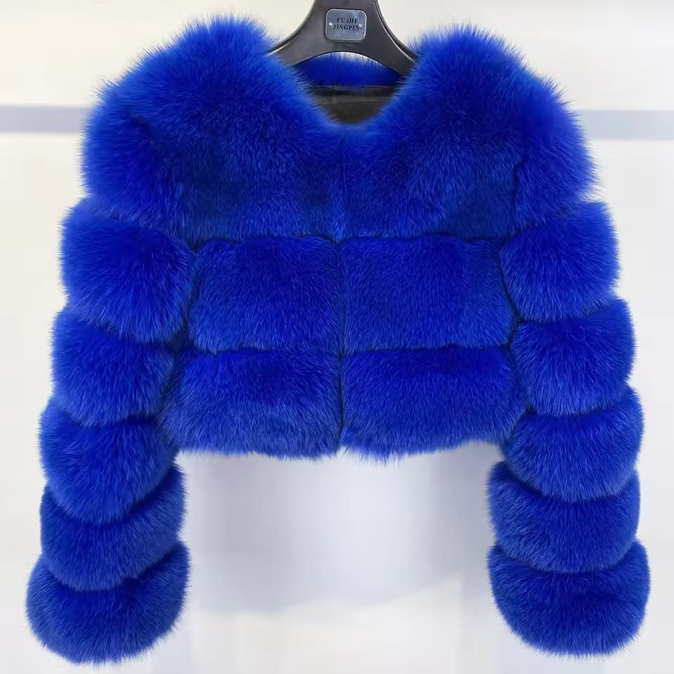 Womens Imitation Fur Jacket Short Warm V-Neck Faux Fur Coat