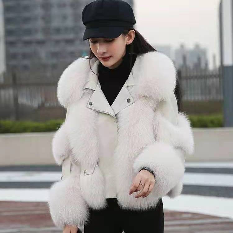 Women's Faux Fur Coat Cotton Padded Lapel Faux Leather Winter Warm Outerwear