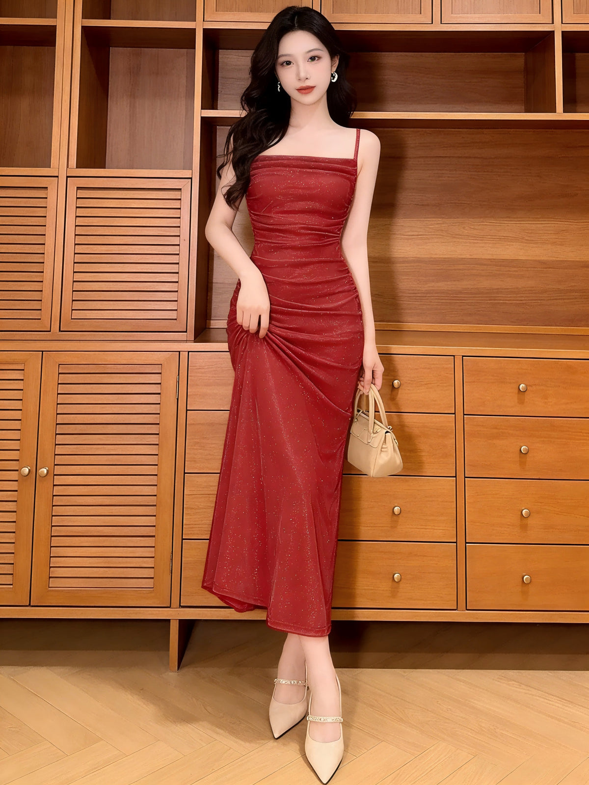 Women's Long Open Back Solid Color Sling Fishtail Dress