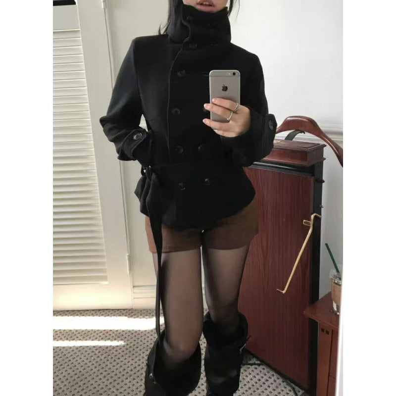 Winter New Slim Belt Double-breasted Woolen Jacket