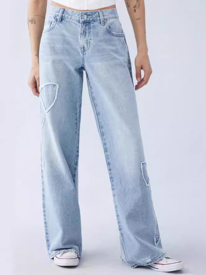 Embroidered Side Fringe High Waist Jeans