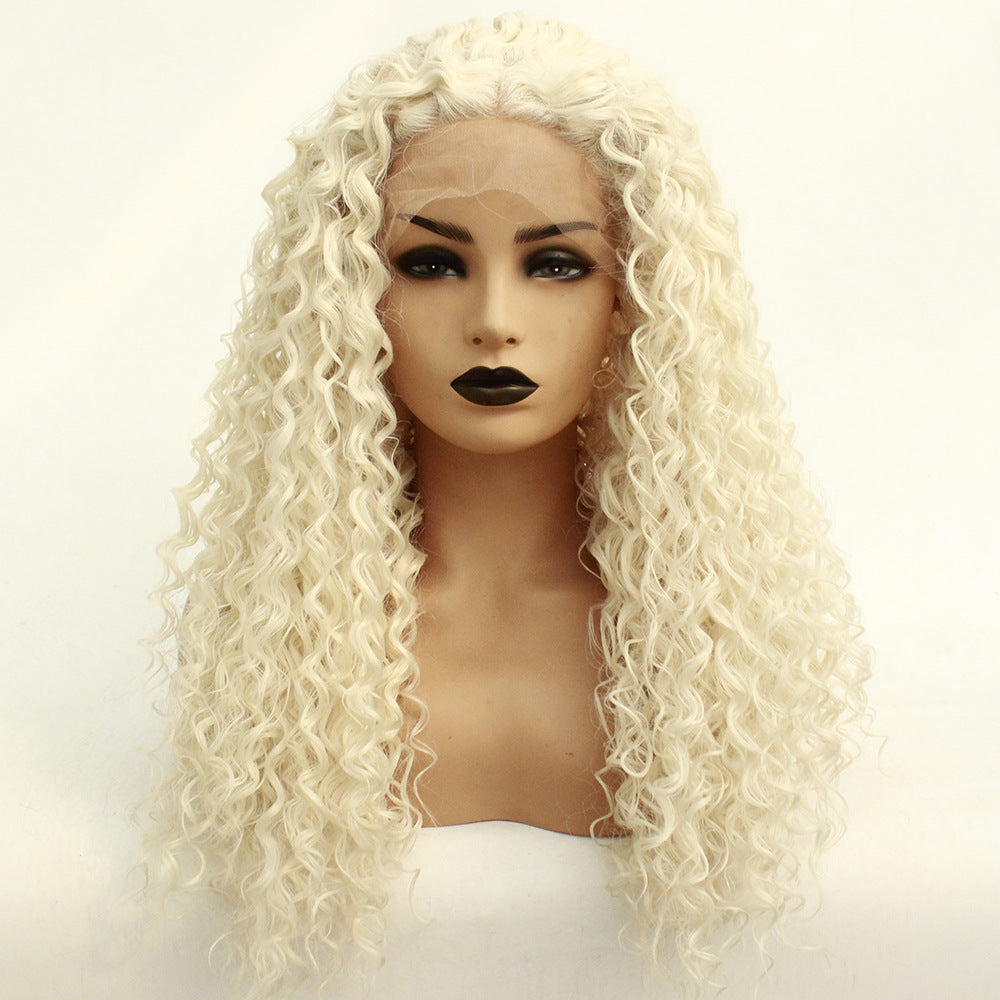 Lace Front Curly Wig Heat Resistant Fiber Long Hair Headgear Wigs with Pre Plucked Hairline