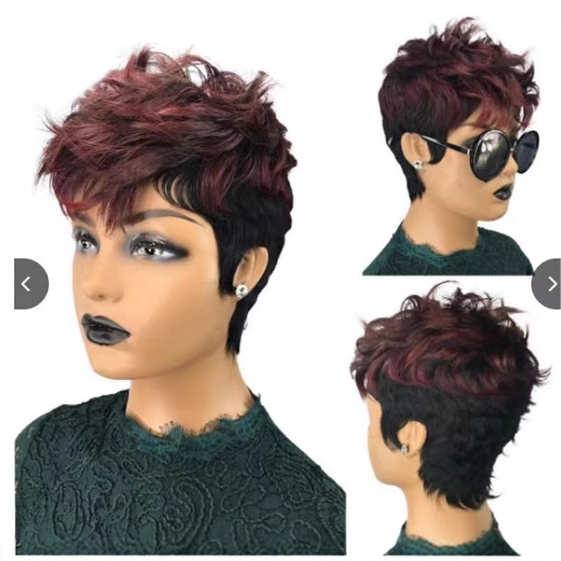 Women's Wine Red Short Curly Synthetic Wig with Fluffy Volume and Adjustable Fit