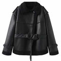 Faux Leather Jacket with Fur Collar