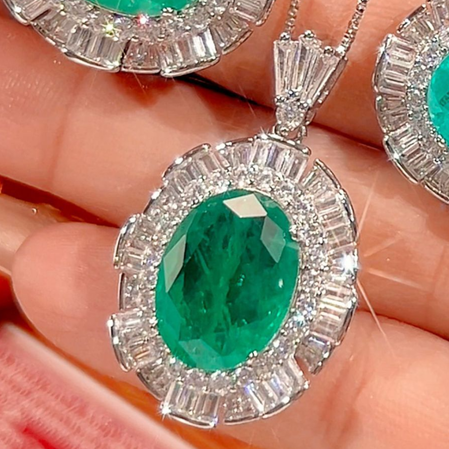 Simulated Emerald Paraiba Jewelry Set Copper-Based Light Luxury Women's Set