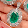 Simulated Emerald Paraiba Jewelry Set Copper-Based Light Luxury Women's Set