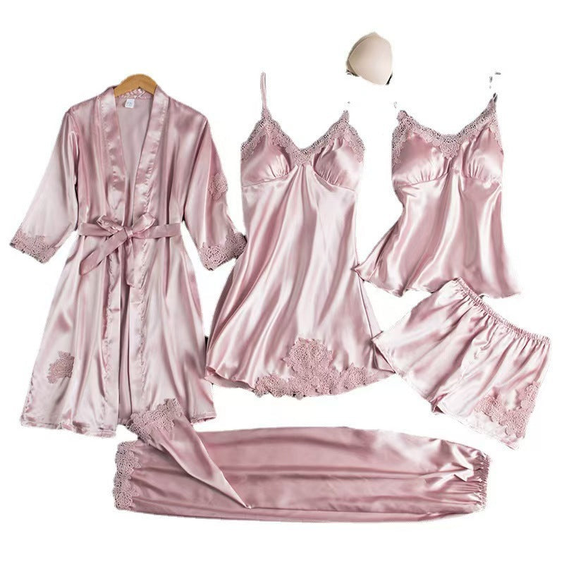 Pajamas Women's Summer Ice Silk Sexy Hot Home Clothes Spring and Autumn Long Sleeve