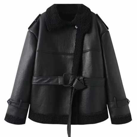 Faux Leather Jacket with Fur Collar