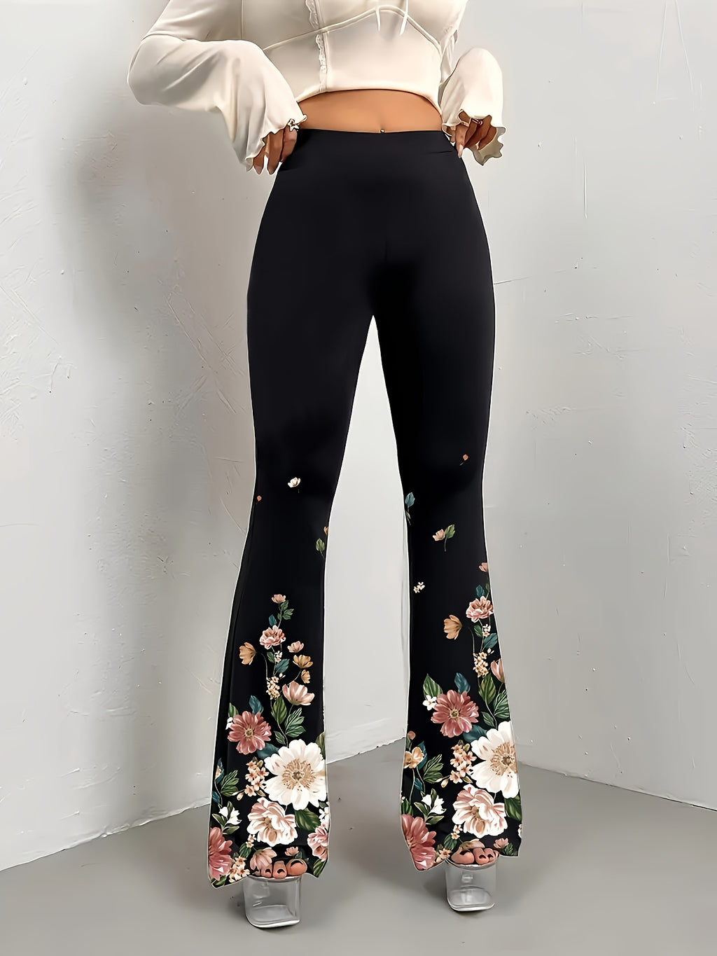 Lady's retro leopard print wide-leg pants