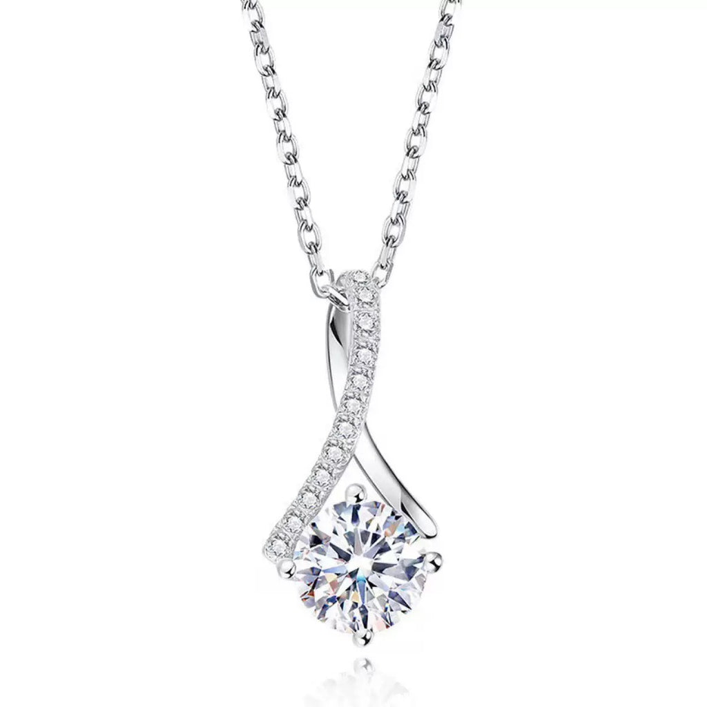 Stainless Steel Herringbone Zircon Mermaid Tail Pendant Necklace