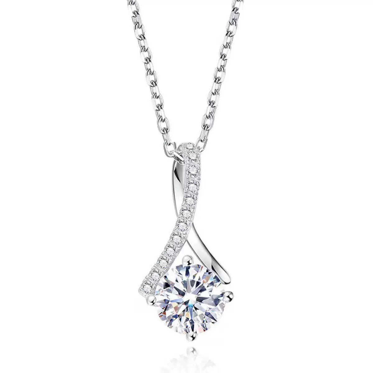 Stainless Steel Herringbone Zircon Mermaid Tail Pendant Necklace