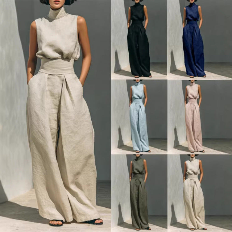 Women's Sleeveless Cotton Linen Casual Suit Set