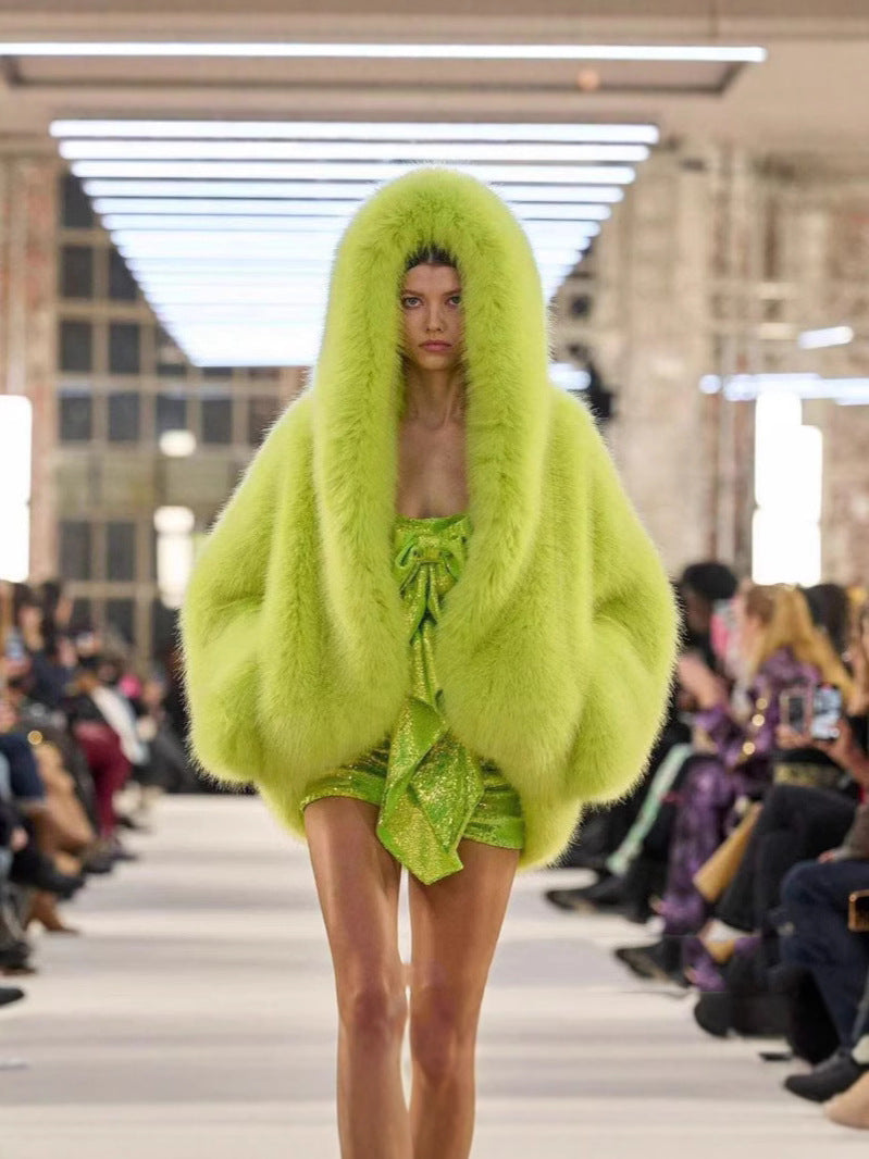 Women's Faux Fur Hooded Cloak Coat