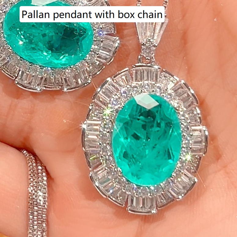 Simulated Emerald Paraiba Jewelry Set Copper-Based Light Luxury Women's Set