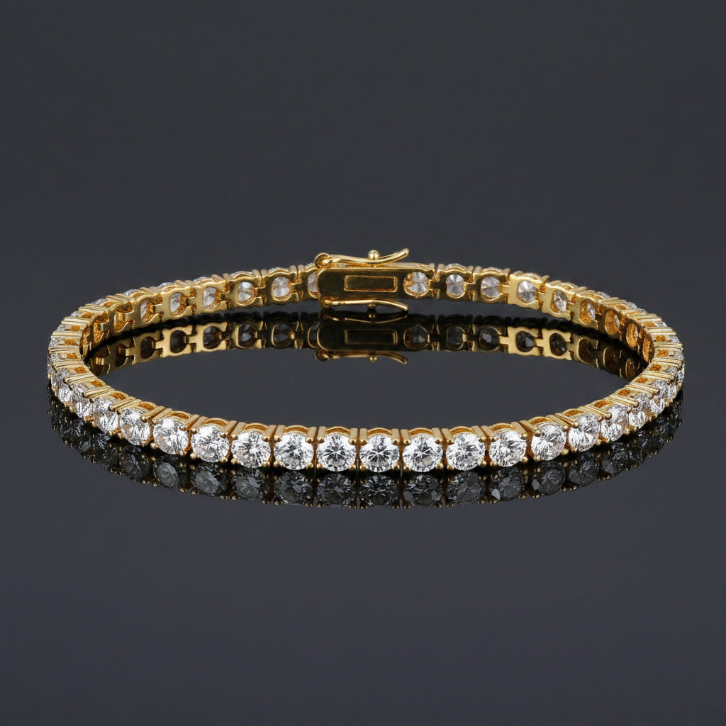 Gold Plated Copper Zircon Tennis Bracelet Single Row Full Diamond Unisex Jewelry