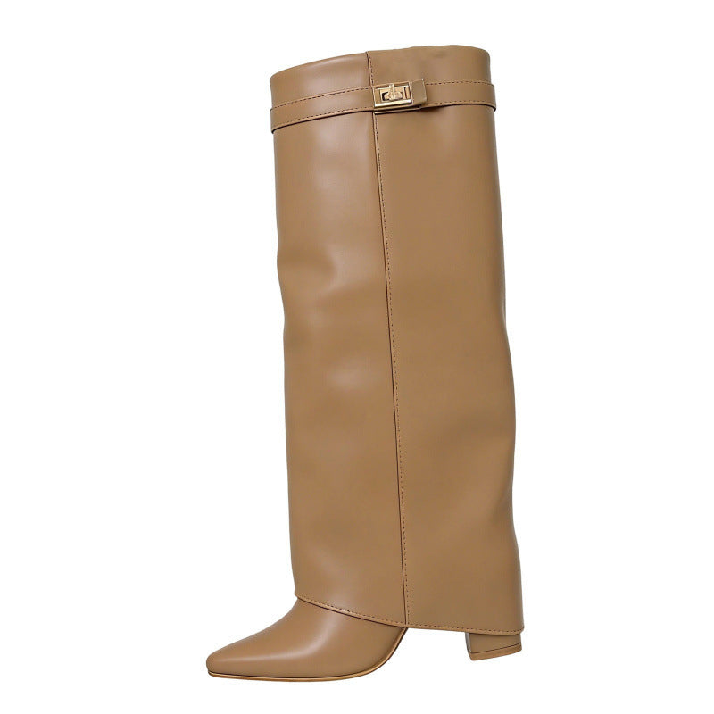 Women Pointed Toe Chunky Heel Boots