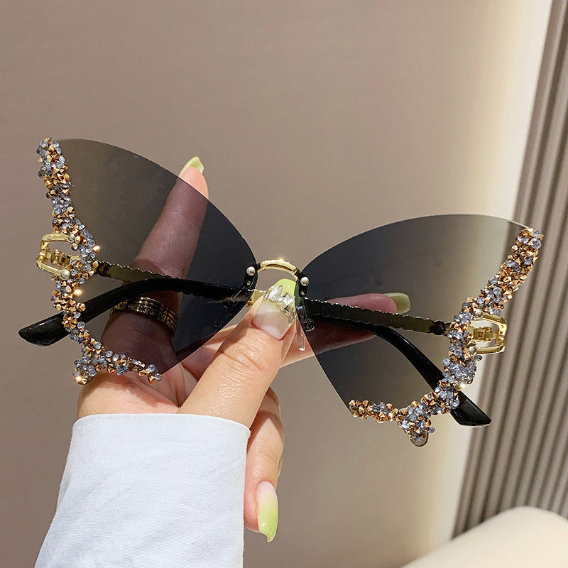 Large Frame Diamond Butterfly Sunglasses Retro Women UV400 Sun Protection