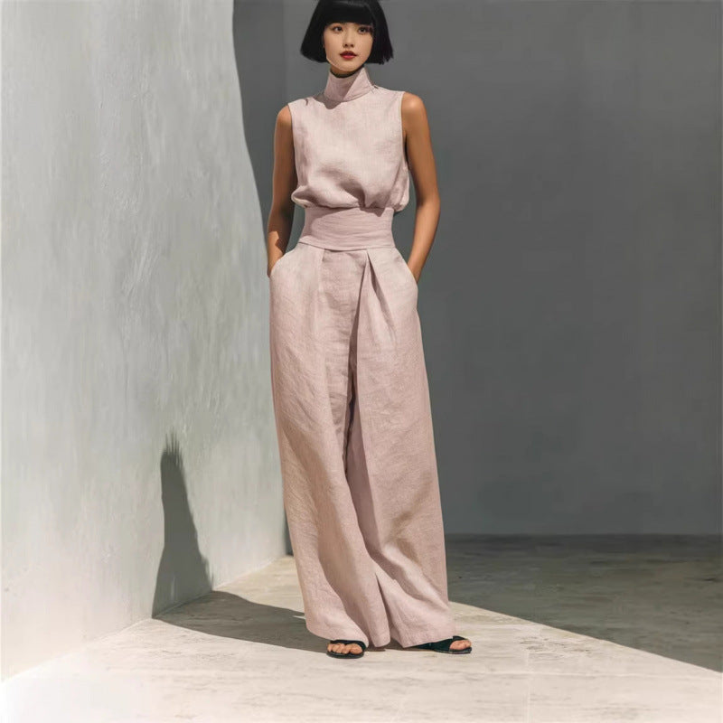 Women's Sleeveless Cotton Linen Casual Suit Set