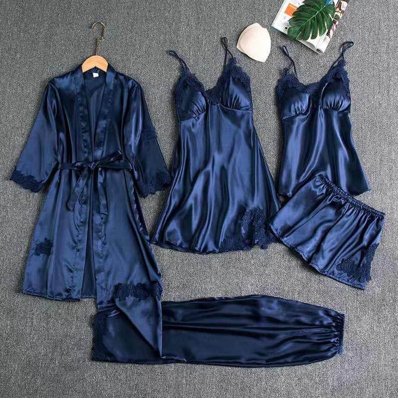 Pajamas Women's Summer Ice Silk Sexy Hot Home Clothes Spring and Autumn Long Sleeve