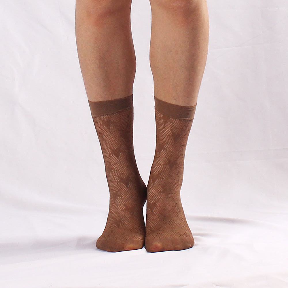 Women Hollow-Out Short Fishnet Socks Lace Trim Retro Style