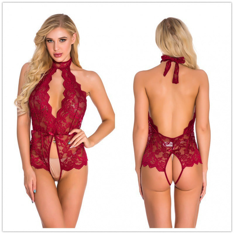 Women Sexy See Through Lace Spandex Bodysuit Cute Lingerie Jumpsuit