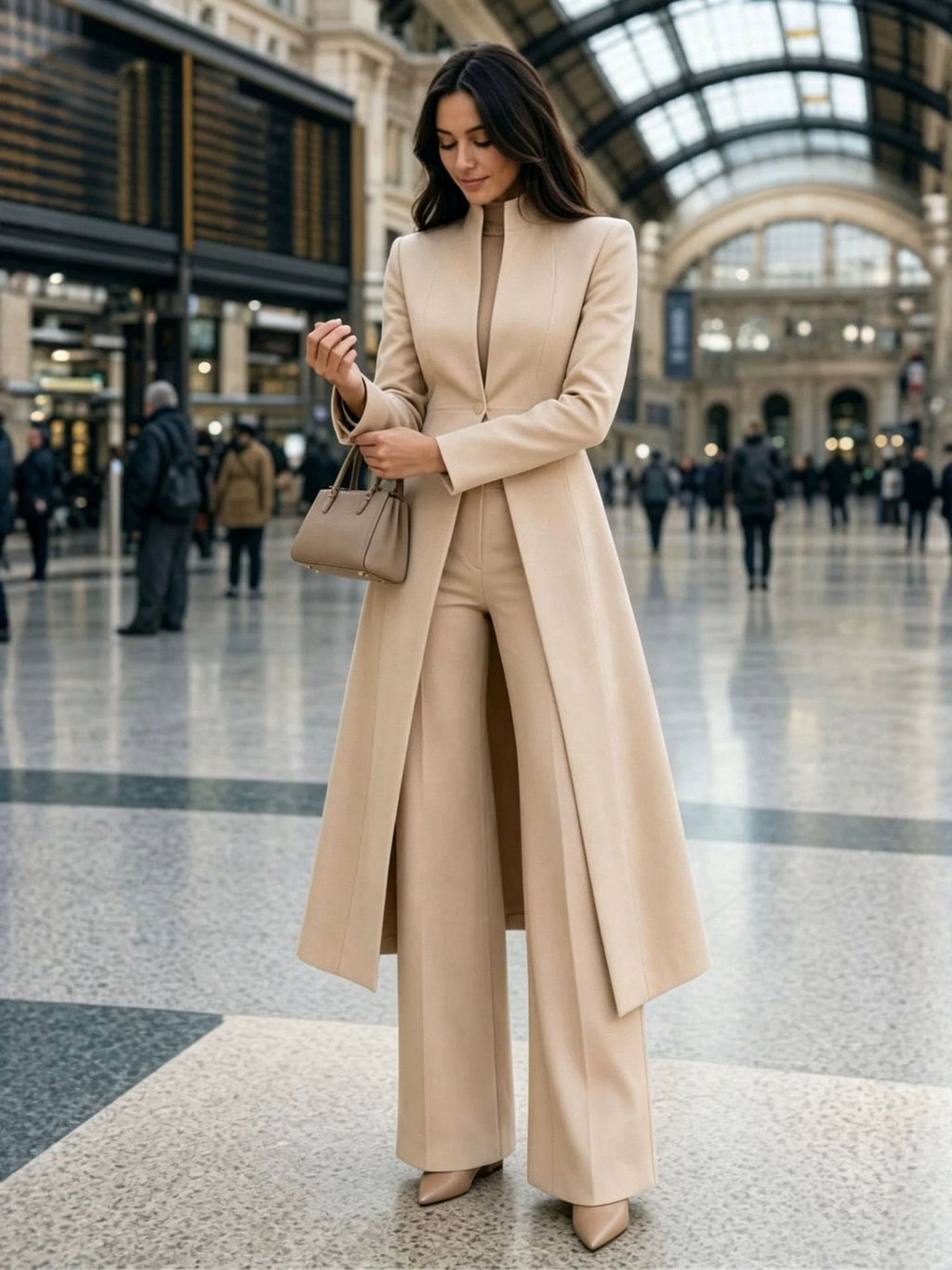 Elegant Waisted Coat and Wide-Leg Trousers Set