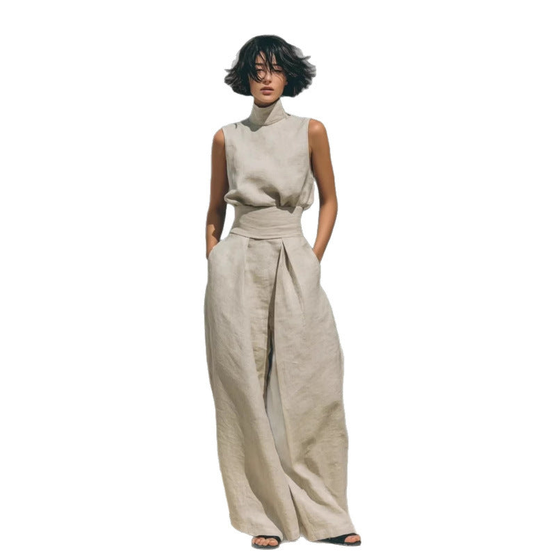 Women's Sleeveless Cotton Linen Casual Suit Set