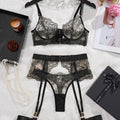 Embroidered Lace Garter Lingerie Set