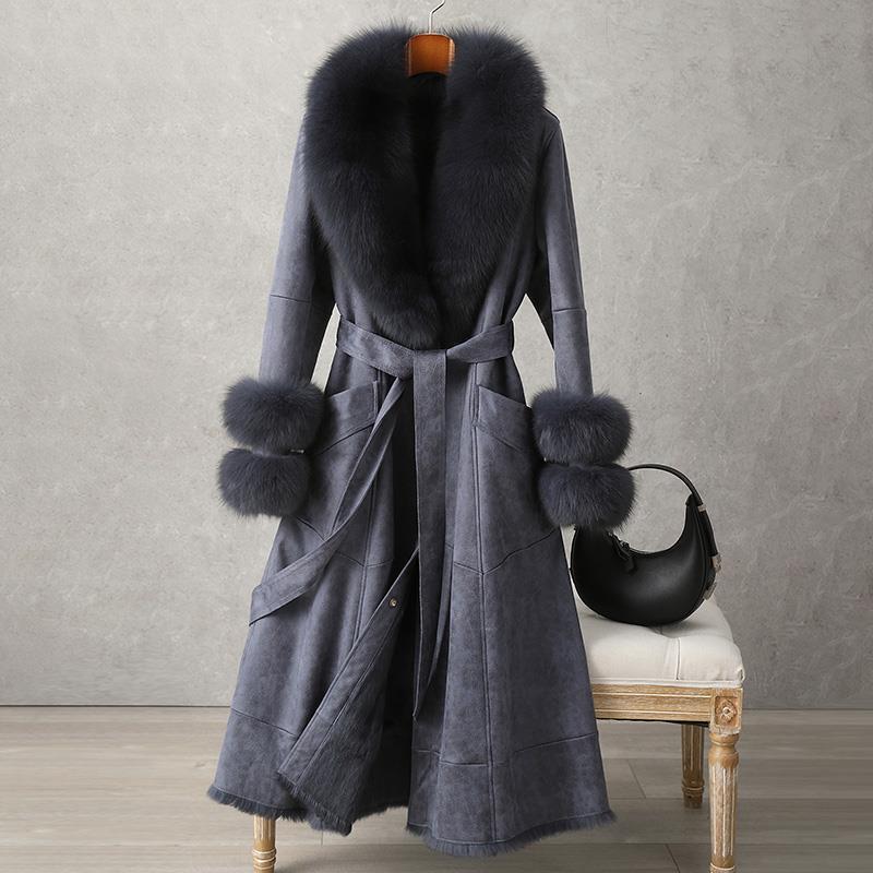 Imitation Rabbit Fur Mid-Length Coat with Faux Fox Collar