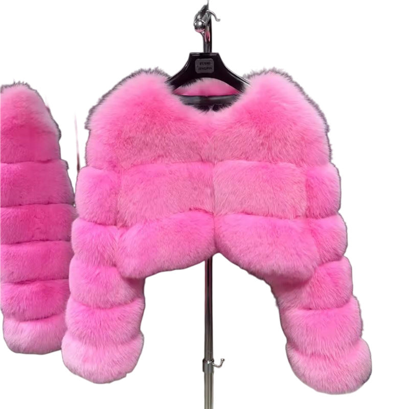 Womens Imitation Fur Jacket Short Warm V-Neck Faux Fur Coat