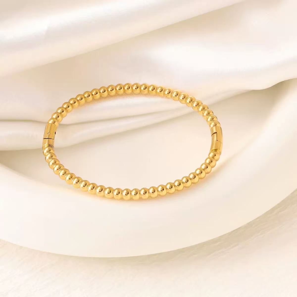Stainless Steel Beaded Chain Bracelet with Zirconia Star Motif