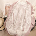 Women's Half Turtleneck Lace Top Bell Sleeve Hollow Out Mesh Pullover