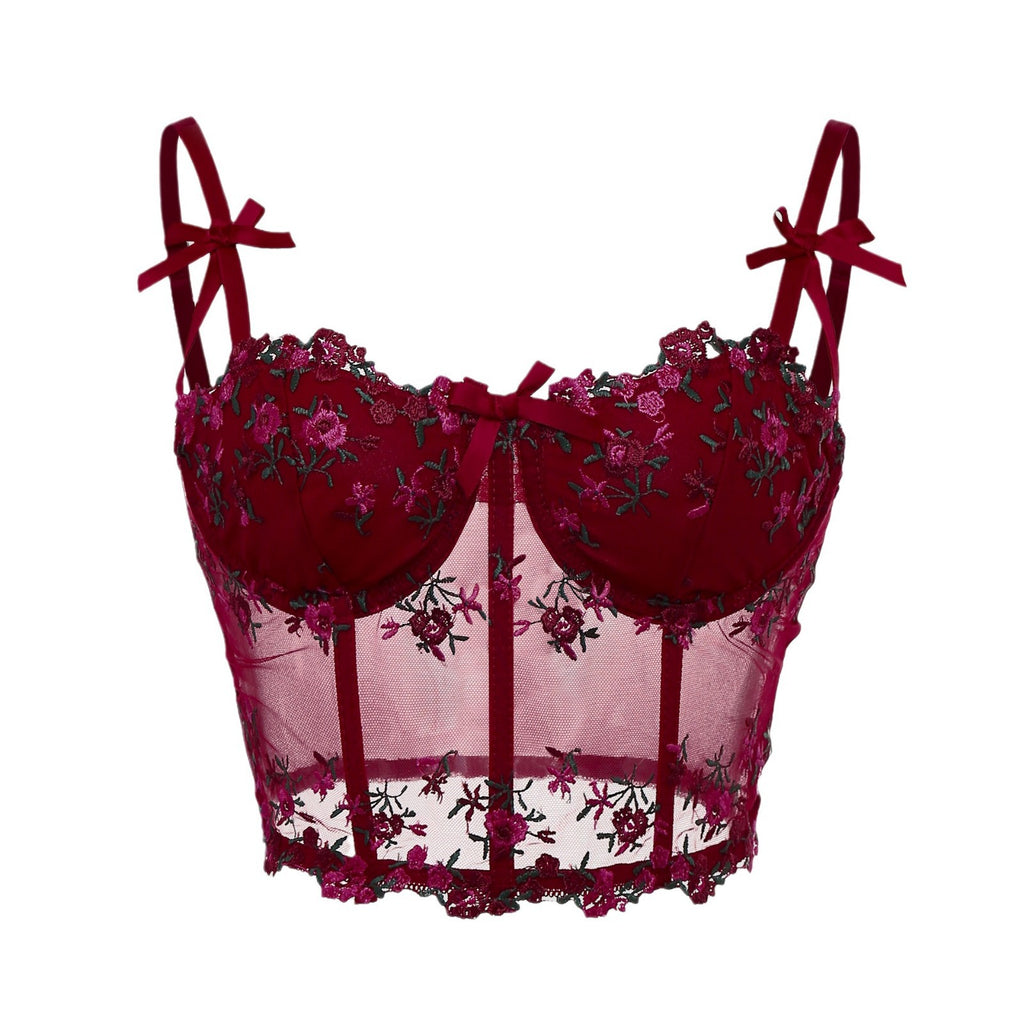 Embroidered floral steel ring corset