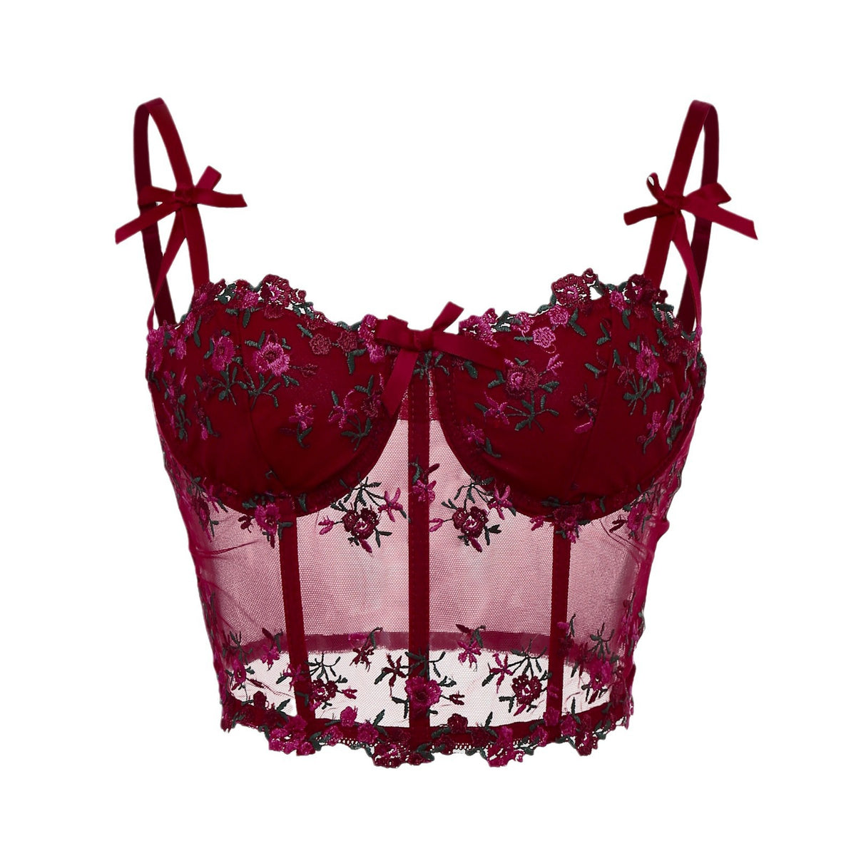 Embroidered floral steel ring corset