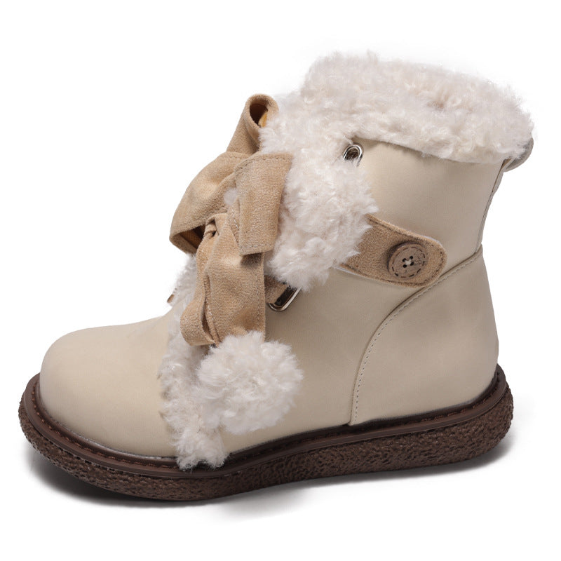Womens Fleece-Lined Snow Boots with Bow