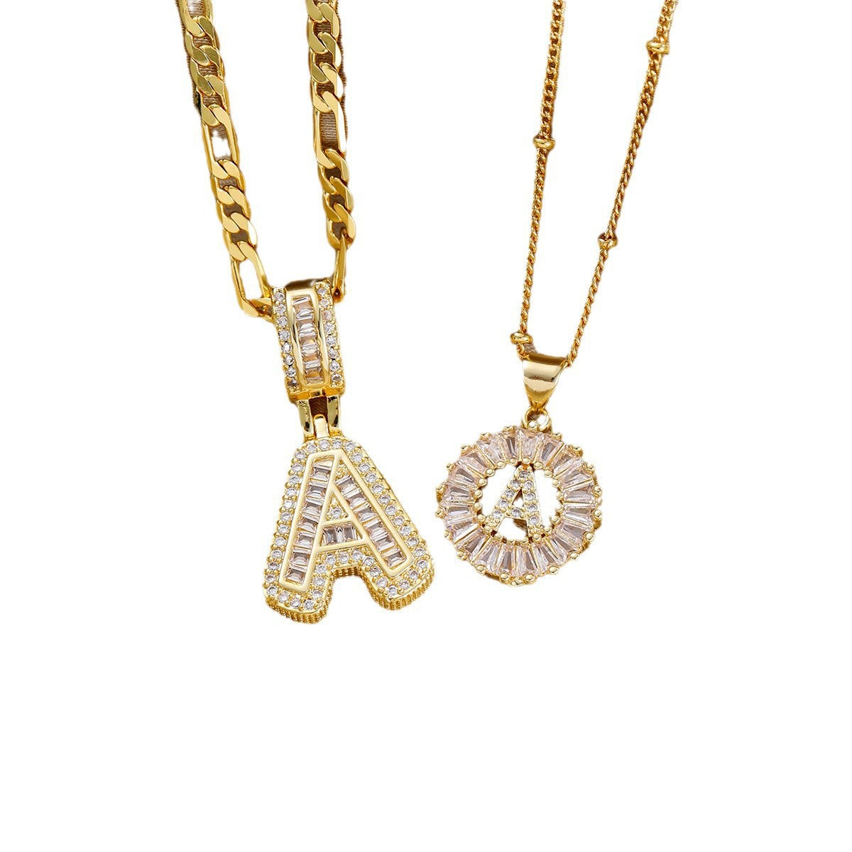 18k Gold Plated Zircon Letter Pendant Necklace Unisex Personalized Jewelry