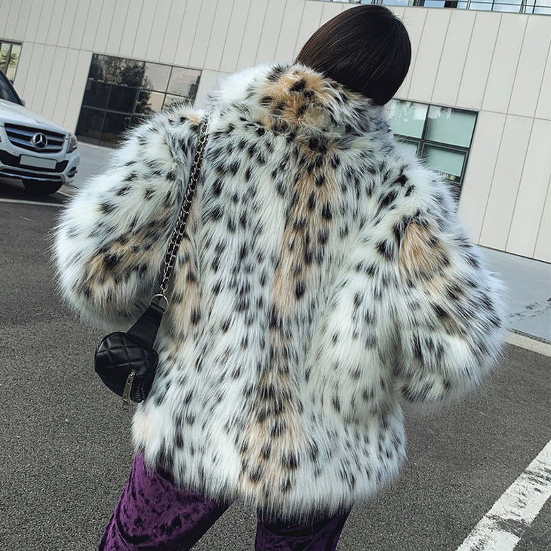 Womens Bobcat Leopard Print Fur Coat