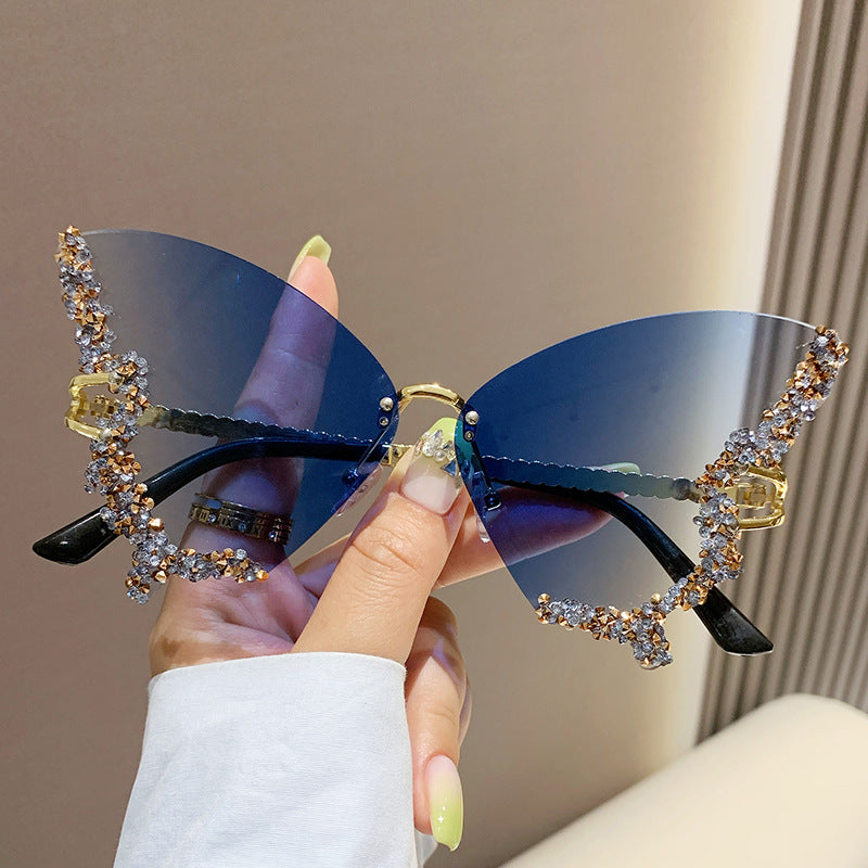 Large Frame Diamond Butterfly Sunglasses Retro Women UV400 Sun Protection