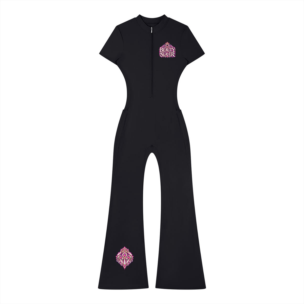 Women’s Tight Flared Leg Quarter-Zip Jumpsuit