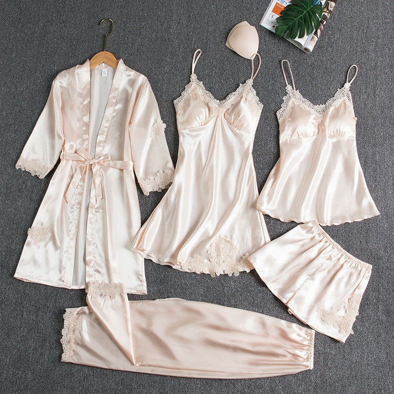 Pajamas Women's Summer Ice Silk Sexy Hot Home Clothes Spring and Autumn Long Sleeve