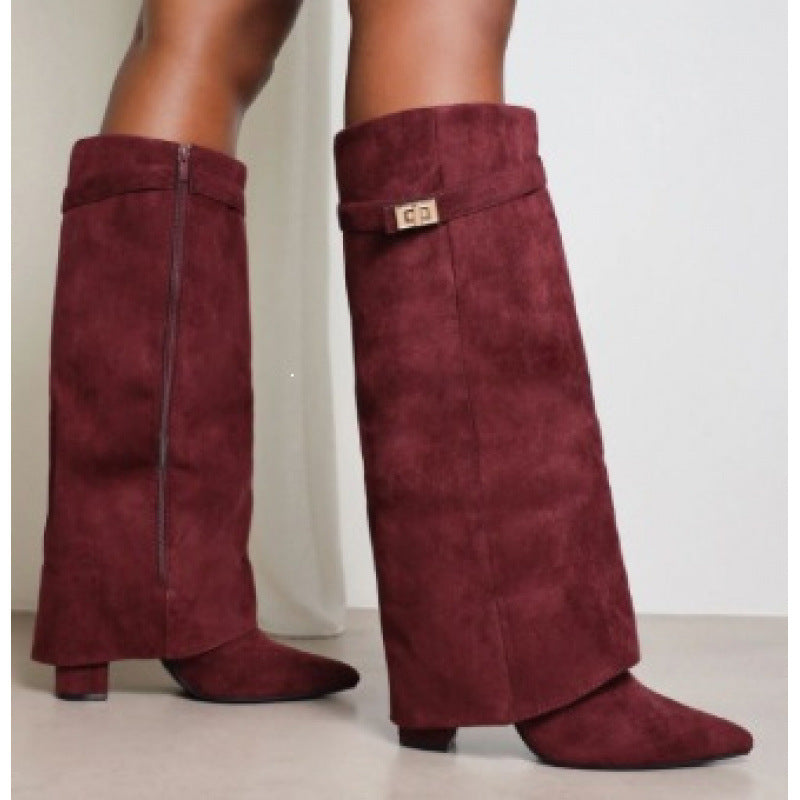Women Pointed Toe Chunky Heel Boots