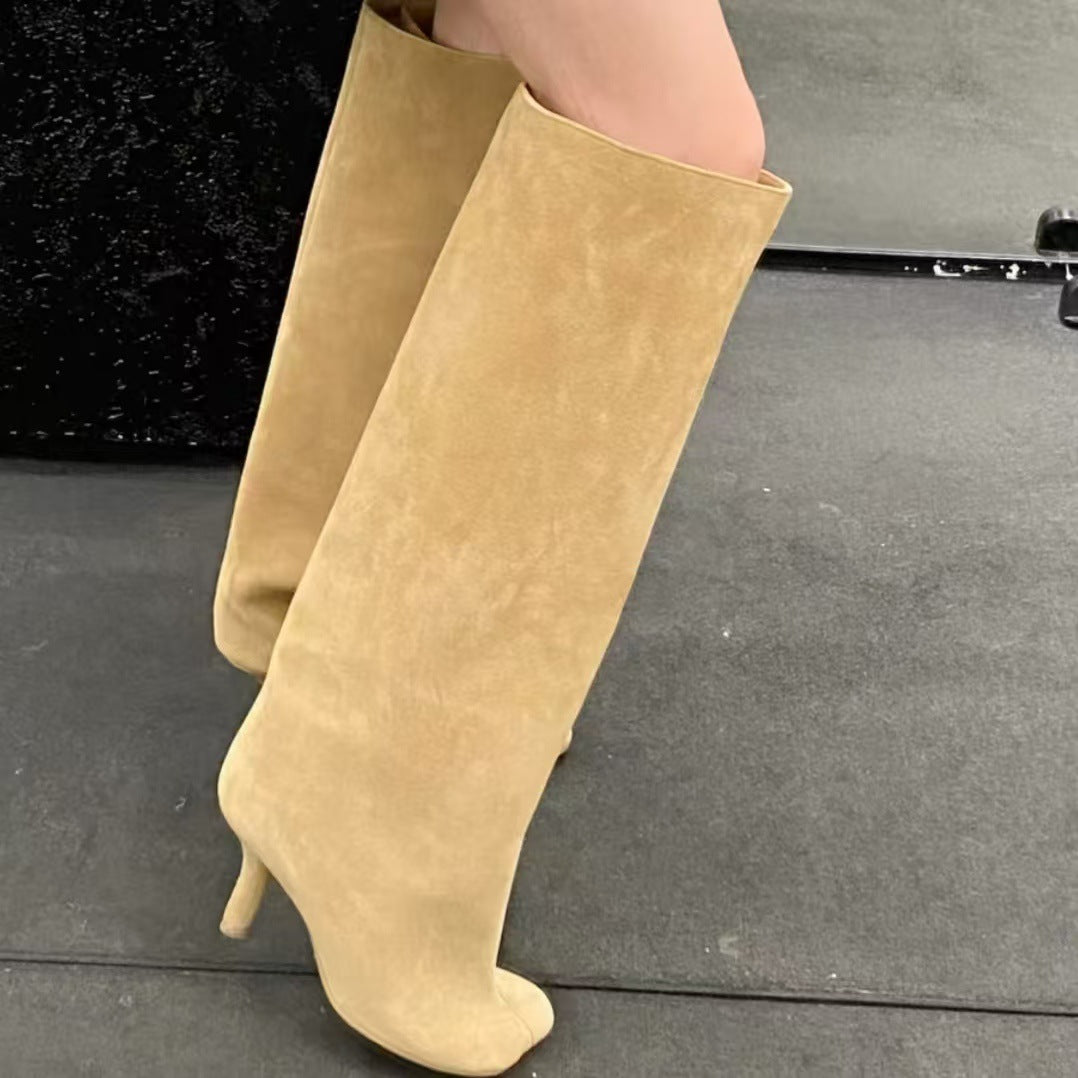 Womens Suede High Heel Cowboy Boots