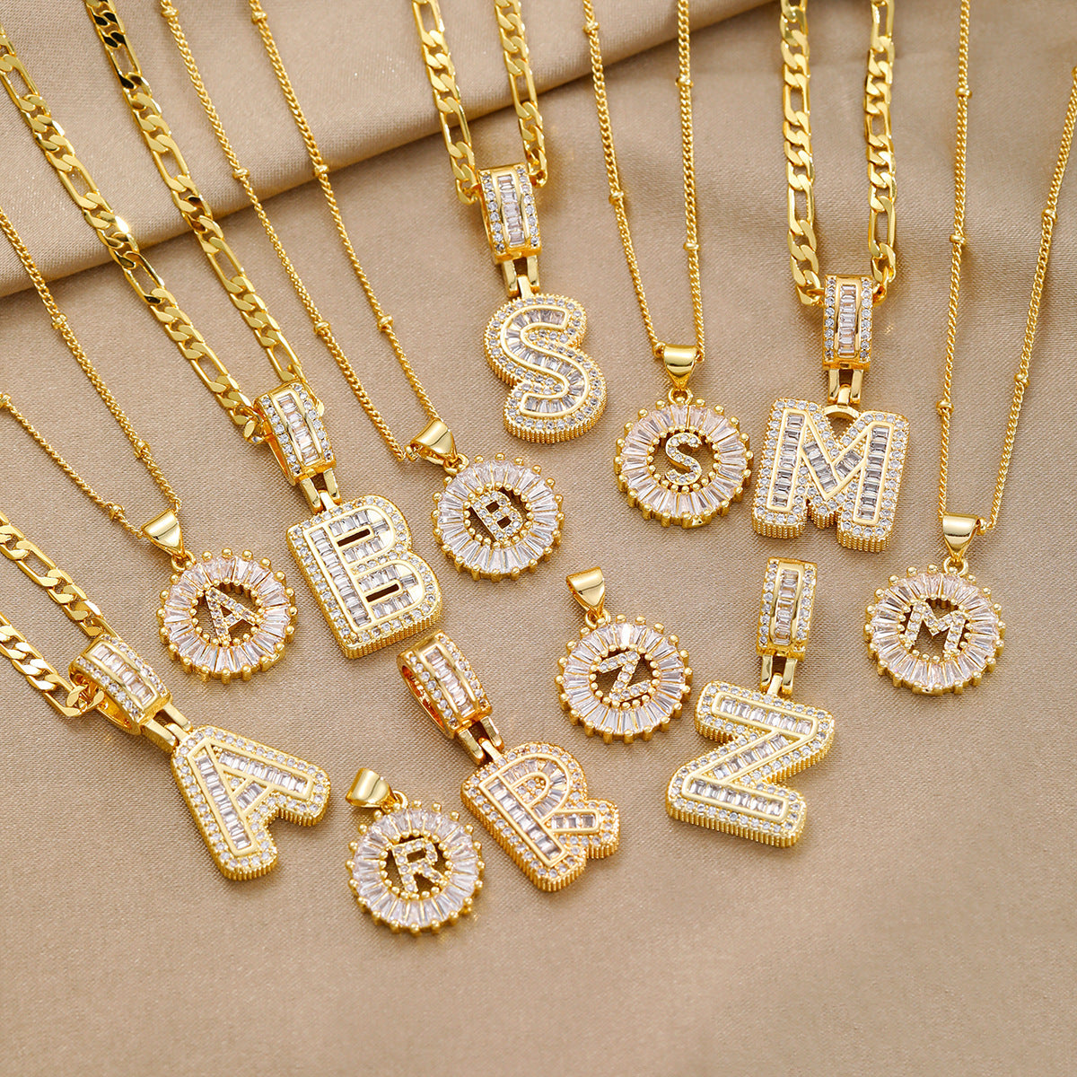 18k Gold Plated Zircon Letter Pendant Necklace Unisex Personalized Jewelry