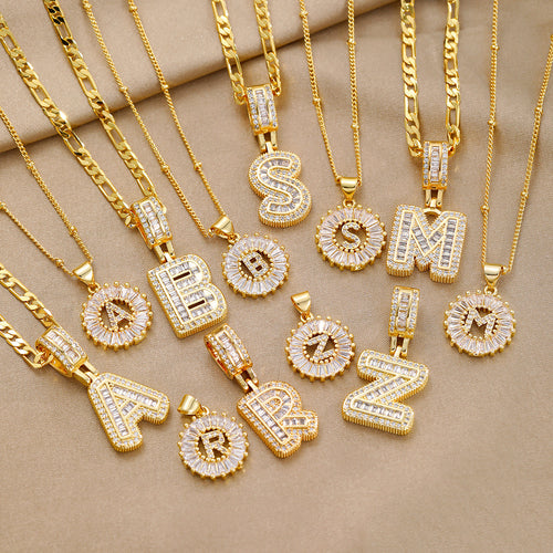 18k Gold Plated Zircon Letter Pendant Necklace Unisex Personalized Jewelry