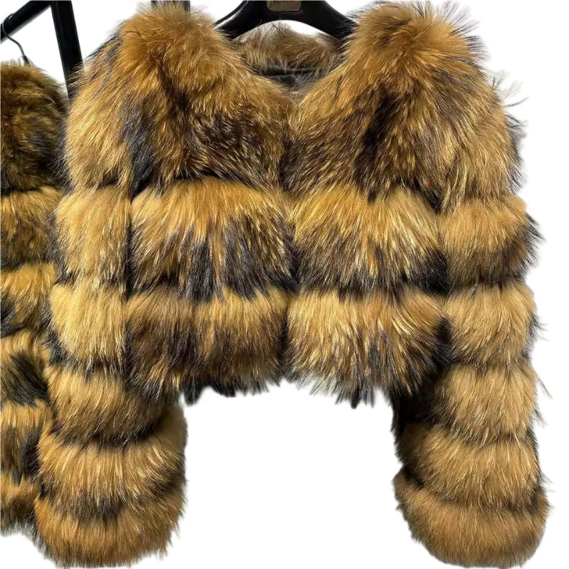 Womens Imitation Fur Jacket Short Warm V-Neck Faux Fur Coat