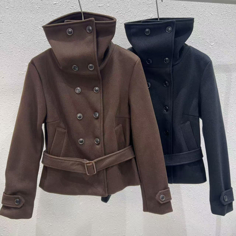 Winter New Slim Belt Double-breasted Woolen Jacket